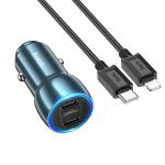 Caricabatterie da auto HOCO 2 x tipo C + cavo da tipo C a Lightning PD QC3.0 3A 40W Z48 blu