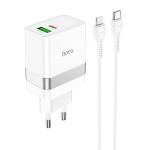 HOCO Caricabatteria da rete Type C + USB QC3.0 + cavo per iPhone Lightning 8-pin Power Delivery 30W Starter N21 bianco