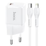 HOCO Caricabatteria da rete Type C + cavo per iPhone Lightning 8-pin Power Delivery 20W Starter N10 bianco