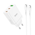 Caricabatterie di rete HOCO 2 x Tipo C + USB A + Cavo da Tipo C a Tipo C PD QC3.0 3A 35W N33 bianco