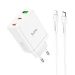 Caricabatterie di rete HOCO 2 x Tipo C + USB A + Cavo da Tipo C a Lightning PD QC3.0 3A 35W N33 bianco