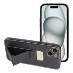 LEATHER Case Kickstand per IPHONE 15 PLUS nero